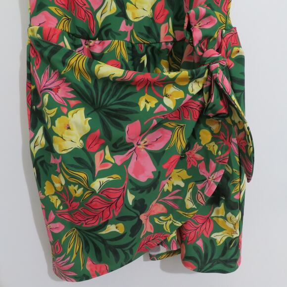 Old Navy Womens Sz S Green Pink Tropical Floral One-Piece Bathing Suit Tie Waist - Picture 4 of 8